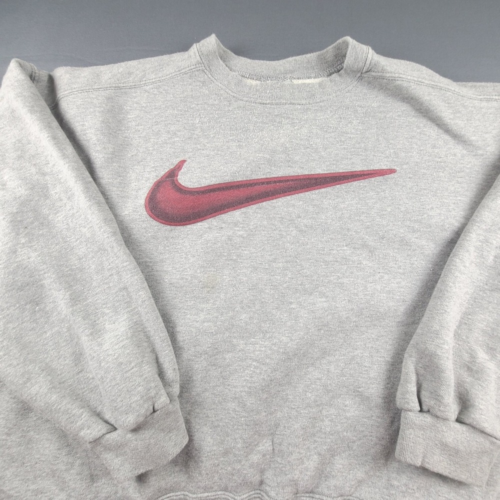 Vintage Nike Big Swoosh Crewneck Sweatshirt Gray Mens Medium Made USA Y2K